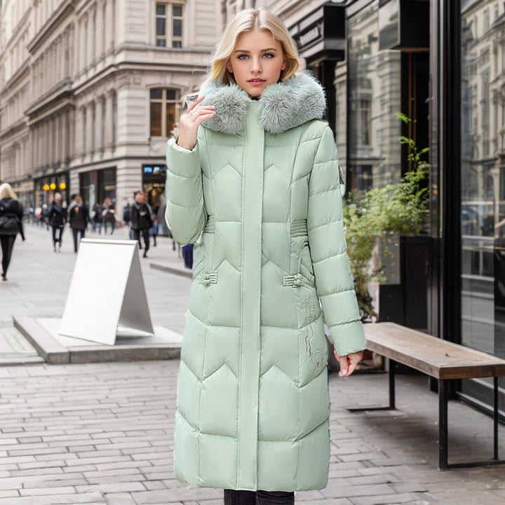 W&W Mode | Eleganter Taillierter Überknie Baumwollmantel mit Fellkragen