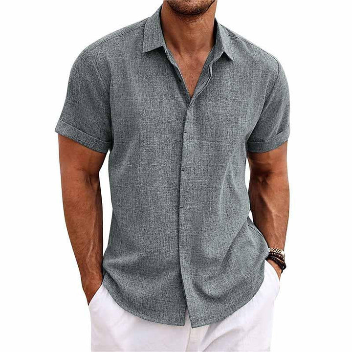W&W Mode | Elegante kurzärmelige Herrenbluse mit Kragen, einfarbig und mit Knöpfen
