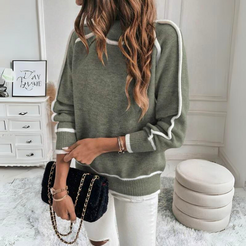 Luxuriöser olivgrüner Strickpullover