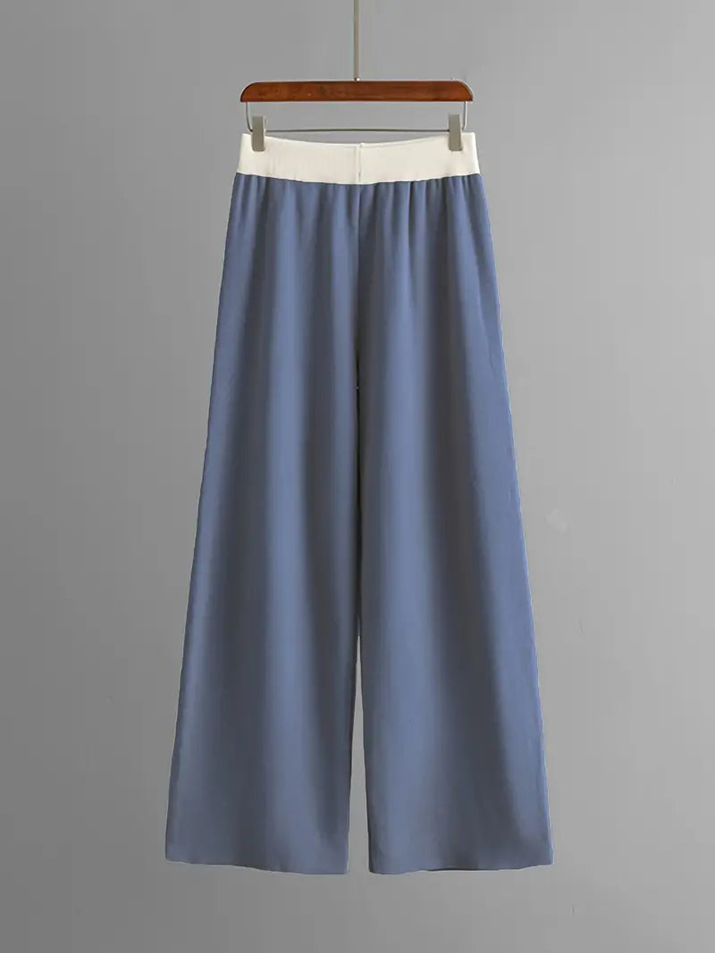 W&W Mode | Stilvolles Set Aus Langärmligem Strickoberteil Und Hose Mit V-Ausschnitt