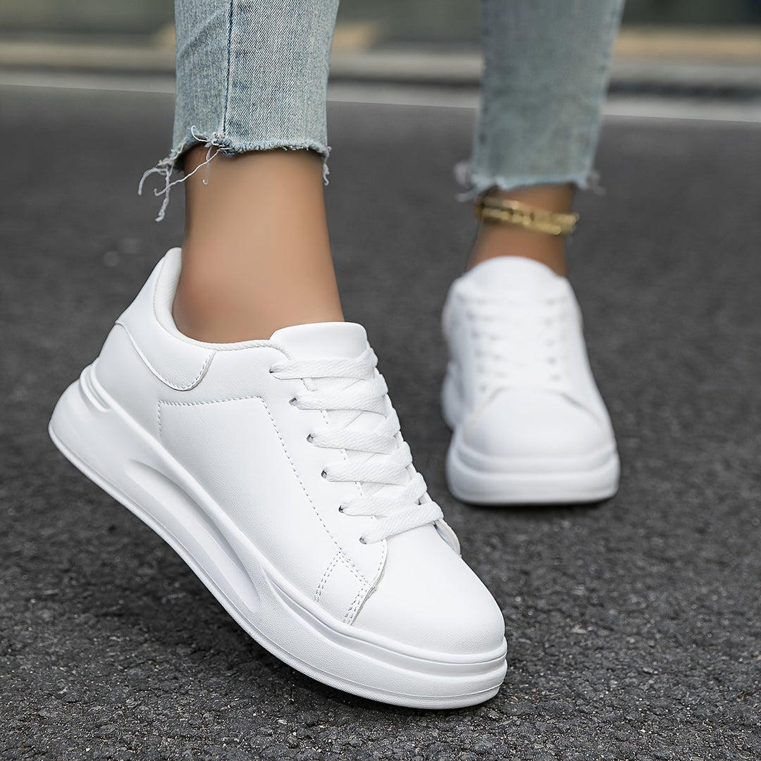 W&W Mode | Saubere Weiße Ledersneaker Für Damen, Weiß