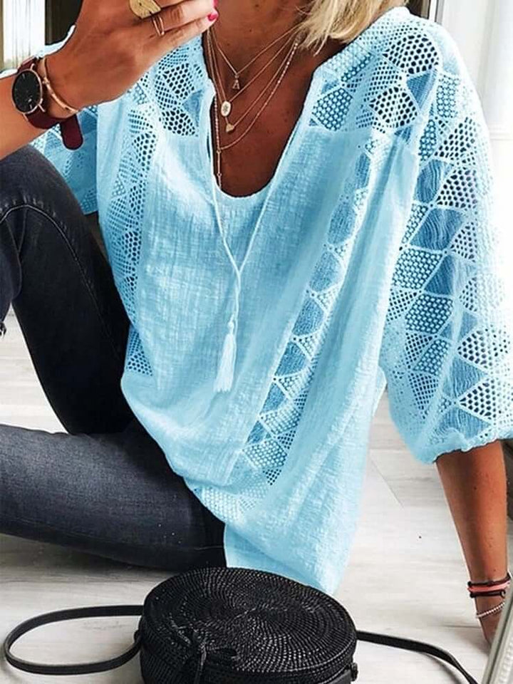 W&W Mode | Eleganz U-Ausschnitt Spitzenbluse für Damen - Schick und Komfortabel