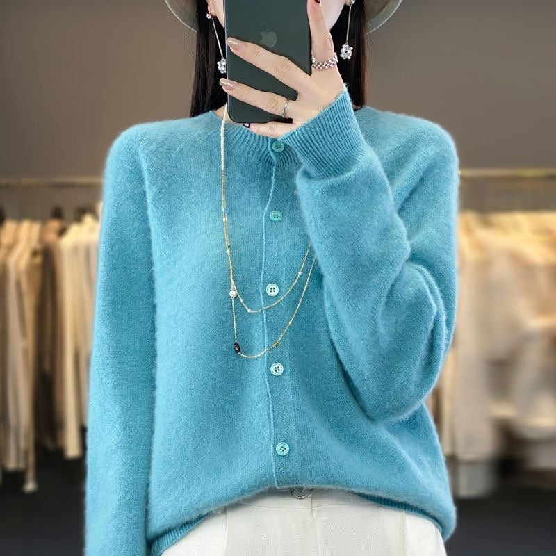 W&W Mode | Merino Wollstrickjacke Mit Rundhalsausschnitt Und Langen Ärmeln