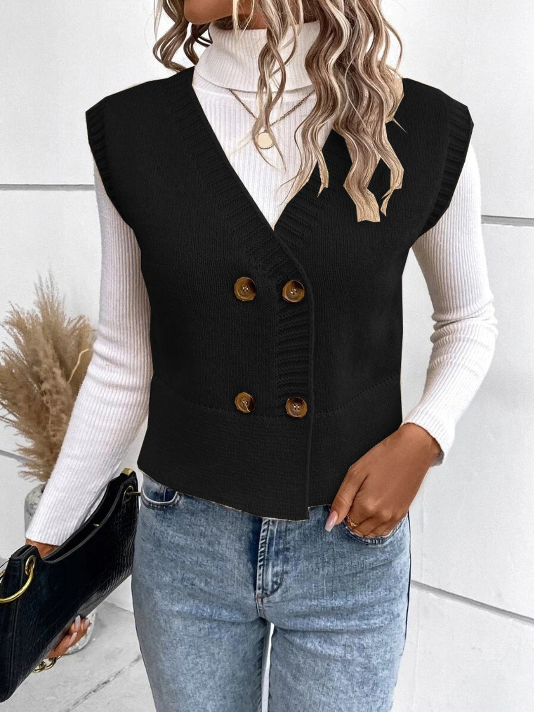 W&W Mode | Stilvolle Herbst Klassische Knopfverschluss V-Hals Pullover Weste Für Frauen