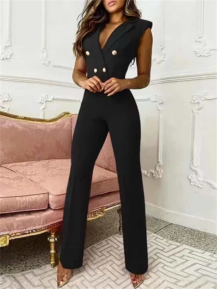 Damen-Jumpsuit mit V-Ausschnitt und Hahnentrittmuster