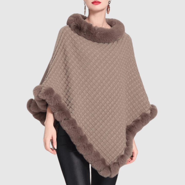 W&W Mode | Poncho mit weicher Webstruktur – stilvoller Damenponcho mit Kragen und Kunstpelzabschluss