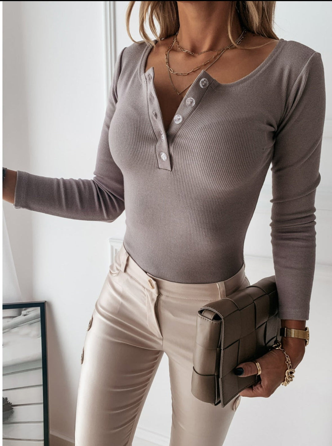 W&W Mode Carin Geripptes Henley Tee