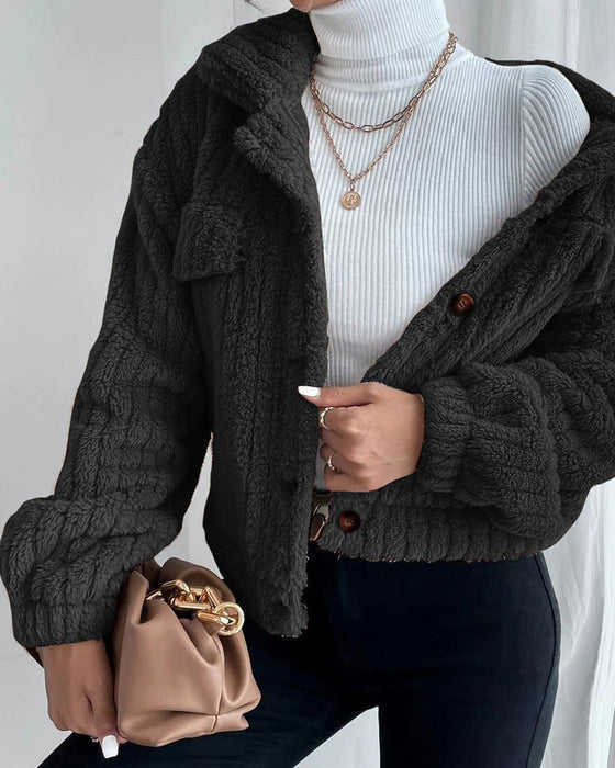 W&W Mode | Klassische Herbst Dicke Jacke mit Revers und Knopf für Frauen