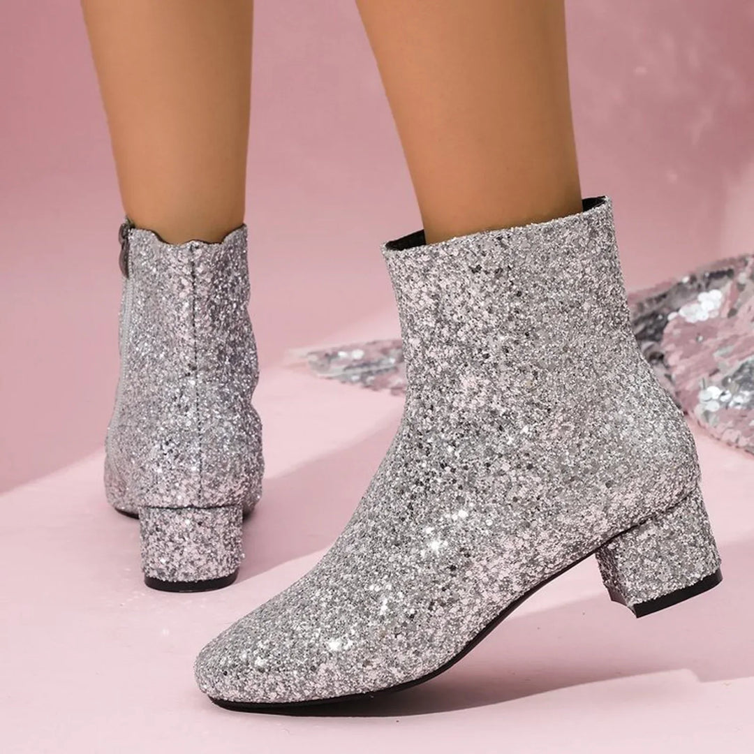 W&W Mode | Modische Stiefelette mit Blockabsatz und Seitlichem Reißverschluss