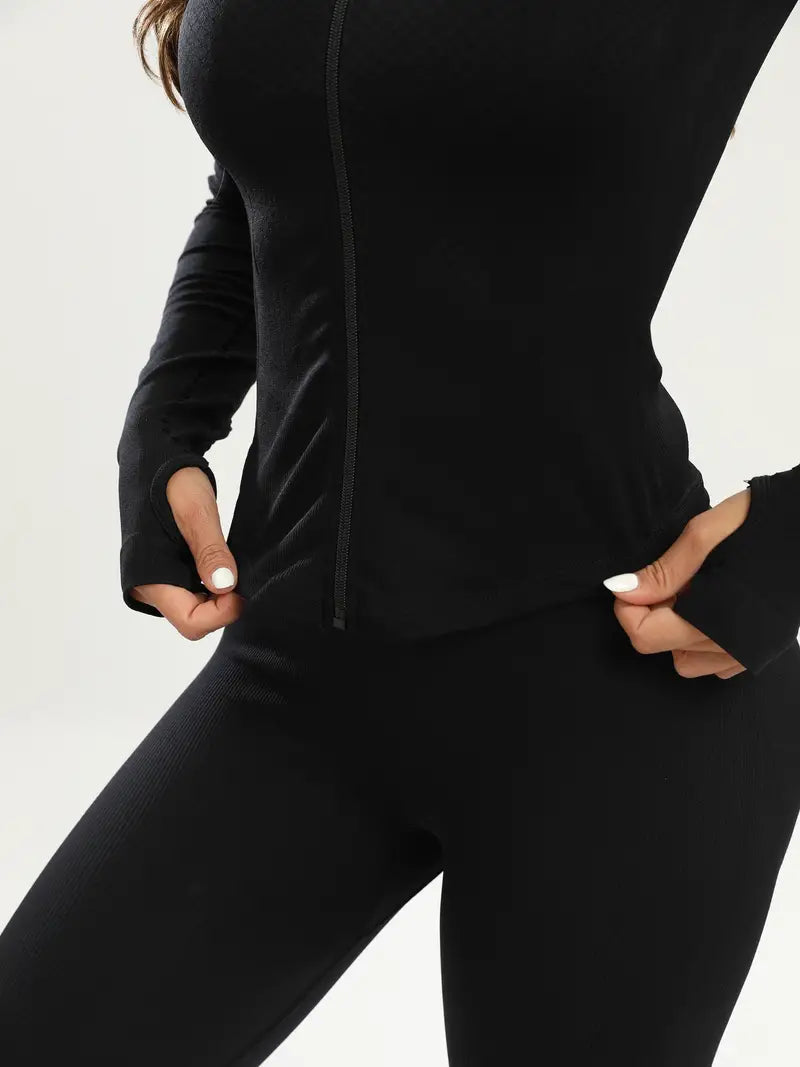 W&W Mode | Schwarze Damen Yoga Jacke | Slim Fit und Bequem