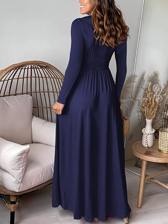 Elegantes Maxikleid mit tiefem V-Ausschnitt & hohem Schlitz – Abend- & Partykleid