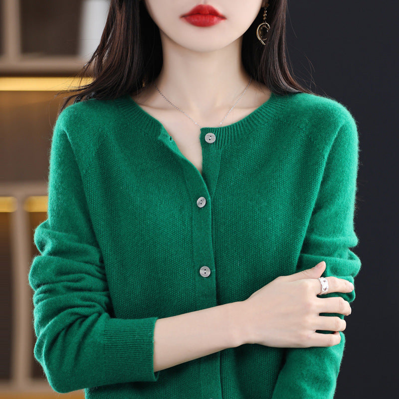 W&W Mode | Lockerer Damen Cashmere Strickjacke Mit Rundhalsausschnitt Aus Hochwertiger Veganer Wolle