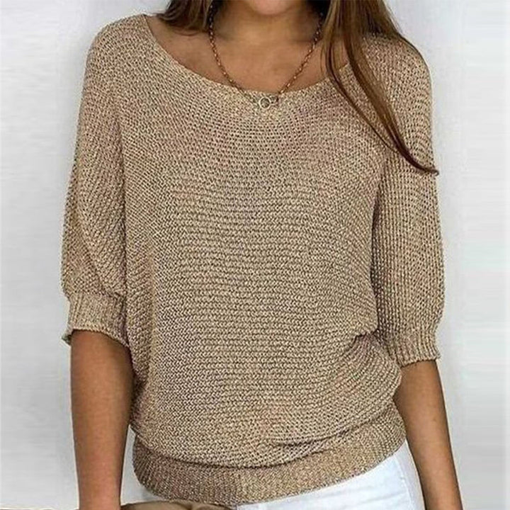 W&W Mode - Goldfarbener einfarbiger Pullover mit Rundhalsausschnitt