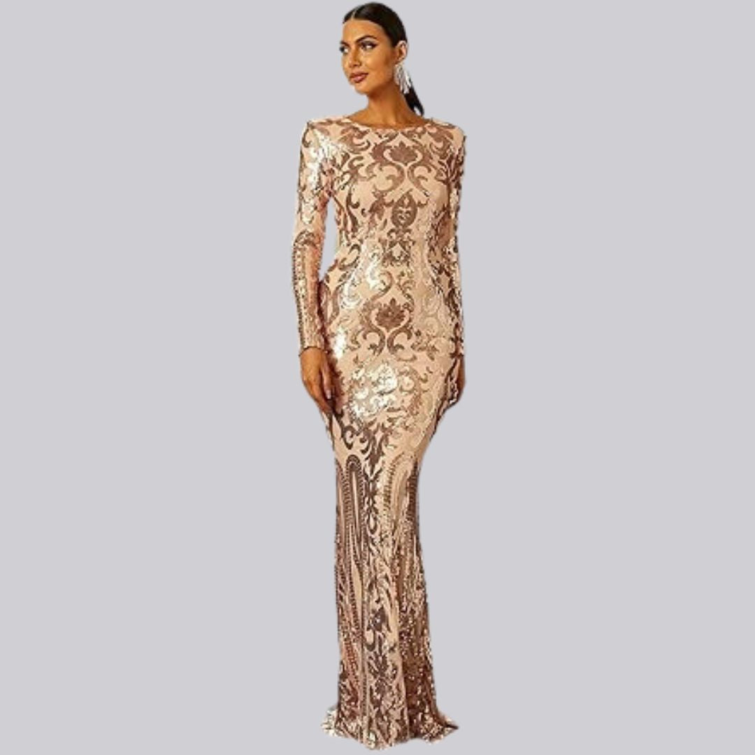 Damen Abendkleid mit langen Ärmeln und Pailletten