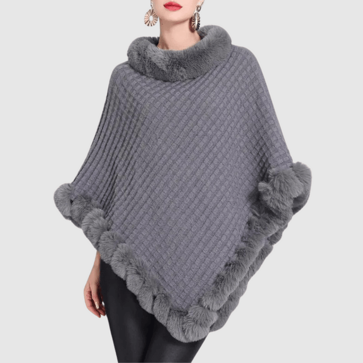 W&W Mode | Poncho mit weicher Webstruktur – stilvoller Damenponcho mit Kragen und Kunstpelzabschluss