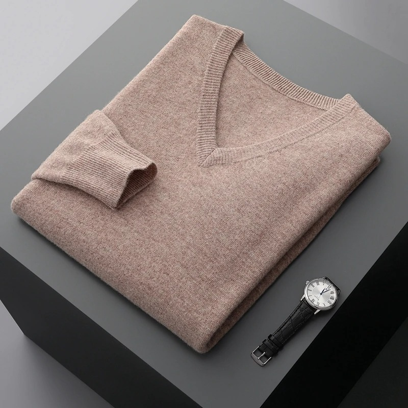 W&W Mode Herren Pullover V-Ausschnitt langarm Strick