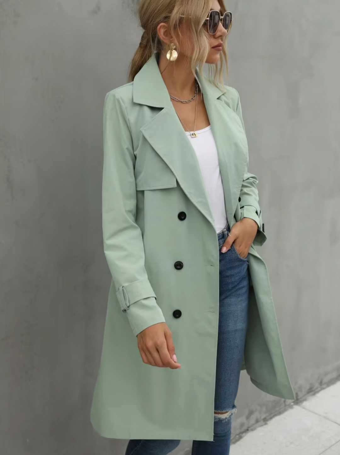 – Langärmliger Lässiger Trenchcoat