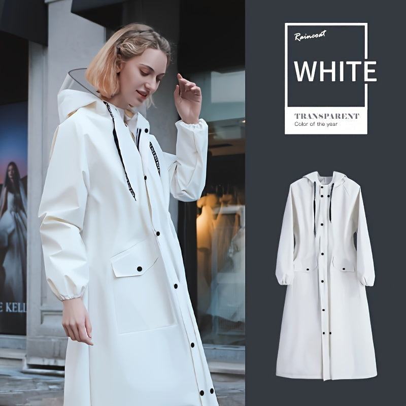 W&W Mode | Wasserdichte Damen Lange Regenjacke Mit Kapuze in Weiß