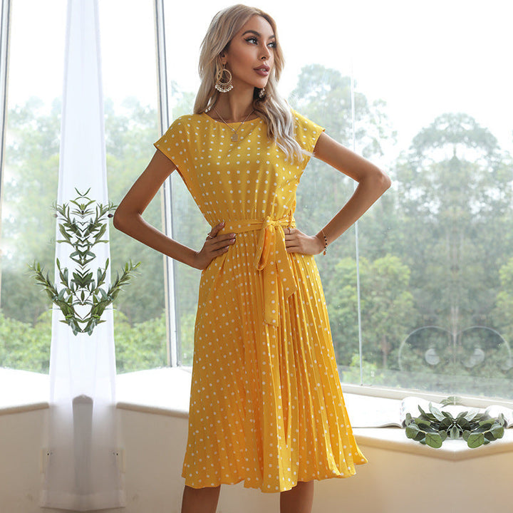 W&W Mode | Elegantes Polka Dot Midi Kleid Mit Kurzen Ärmeln Für Damen