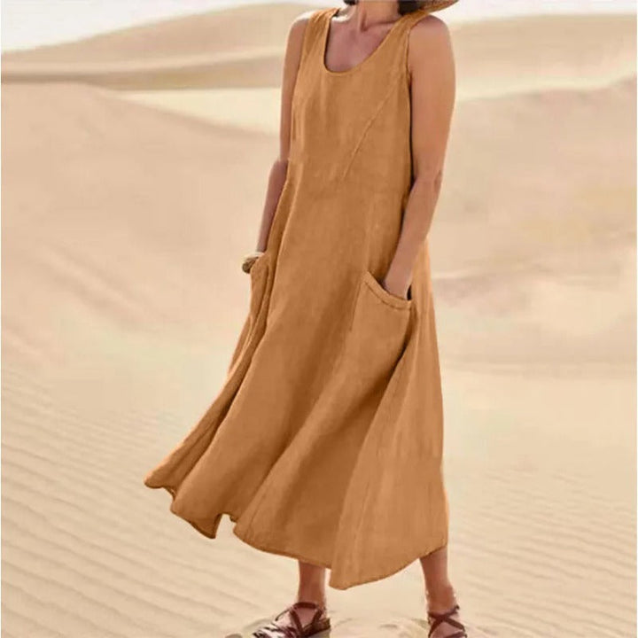 W&W Mode | Ärmelloses Leinenkleid mit Taschen für Damen