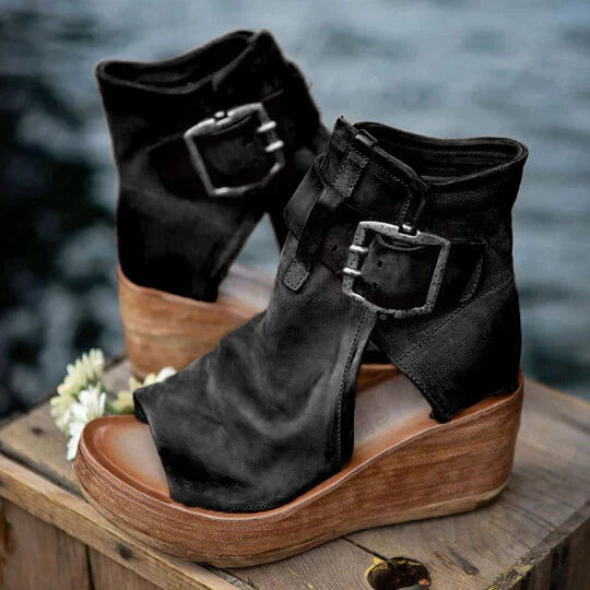 W&W Mode | Offene High Top Sandalen Mit Keilabsatz Und Schnalle Für Damen