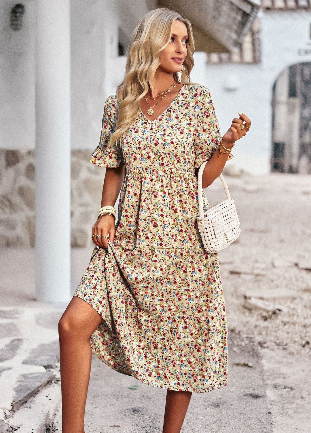 W&W Mode | Elegantes V-Ausschnitt Kleid Für Damen