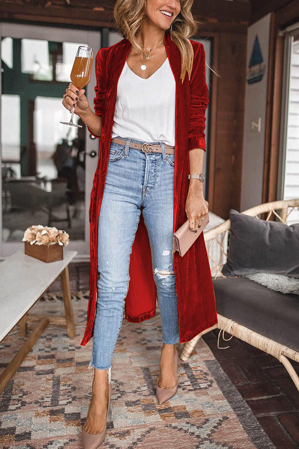 W&W Mode - Stylischer langer Mantel mit Reverskragen und langen Ärmeln für Damen