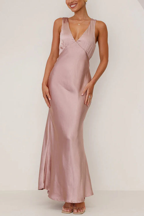 W&W Mode | Rosiedress V-Ausschnitt Ärmelloses Maxikleid Party Kleid
