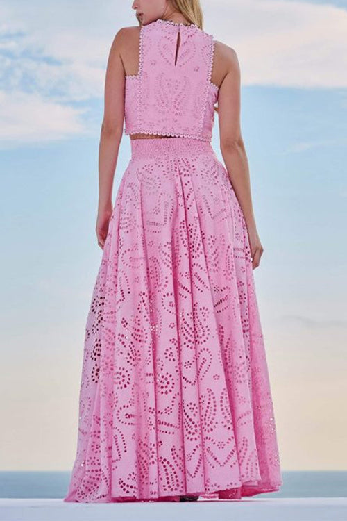 Damen Spitzen-Set mit Crop-Top und hochtailliertem Maxirock
