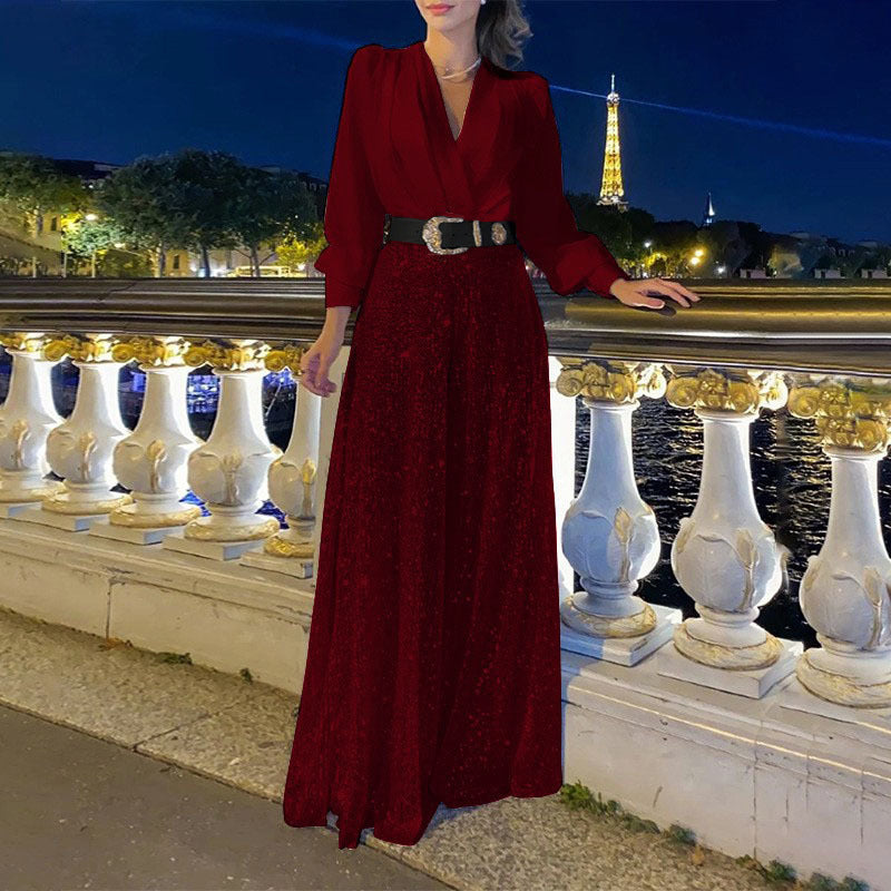 W&W Mode | Eleganter Schnitt - Weitbeiniger Pailletten-Jumpsuit