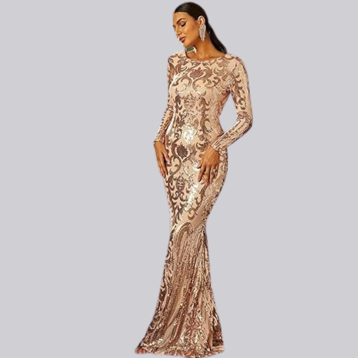 Damen Abendkleid mit langen Ärmeln und Pailletten