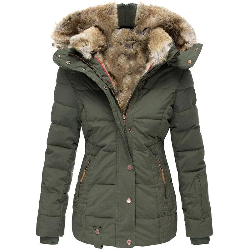 Modischer Wintermantel mit Pelzfutter für Frauen