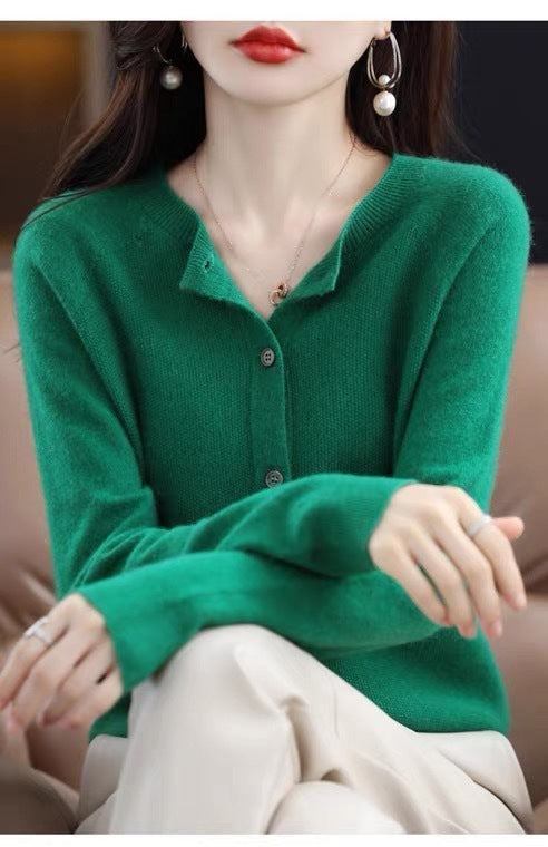 W&W Mode | Merino Wollstrickjacke Mit Rundhalsausschnitt Und Langen Ärmeln