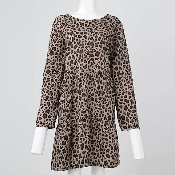 W&W Mode | Bequemen Langarm Kleid mit Leopardenmuster