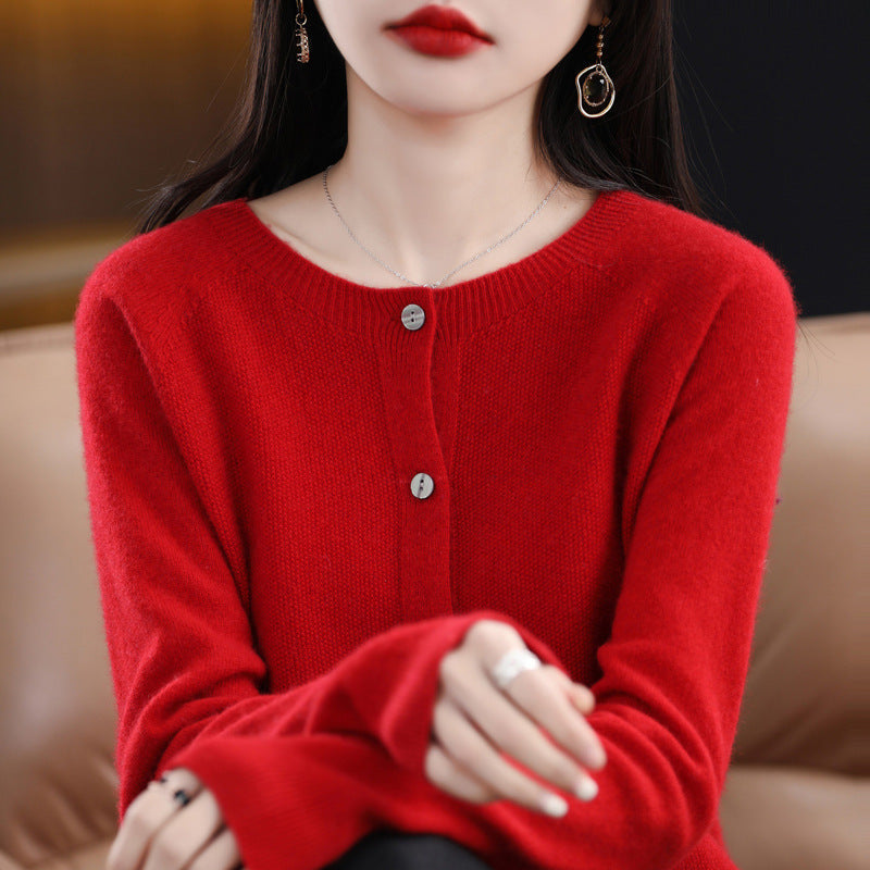W&W Mode | Lockerer Damen Cashmere Strickjacke Mit Rundhalsausschnitt Aus Hochwertiger Veganer Wolle