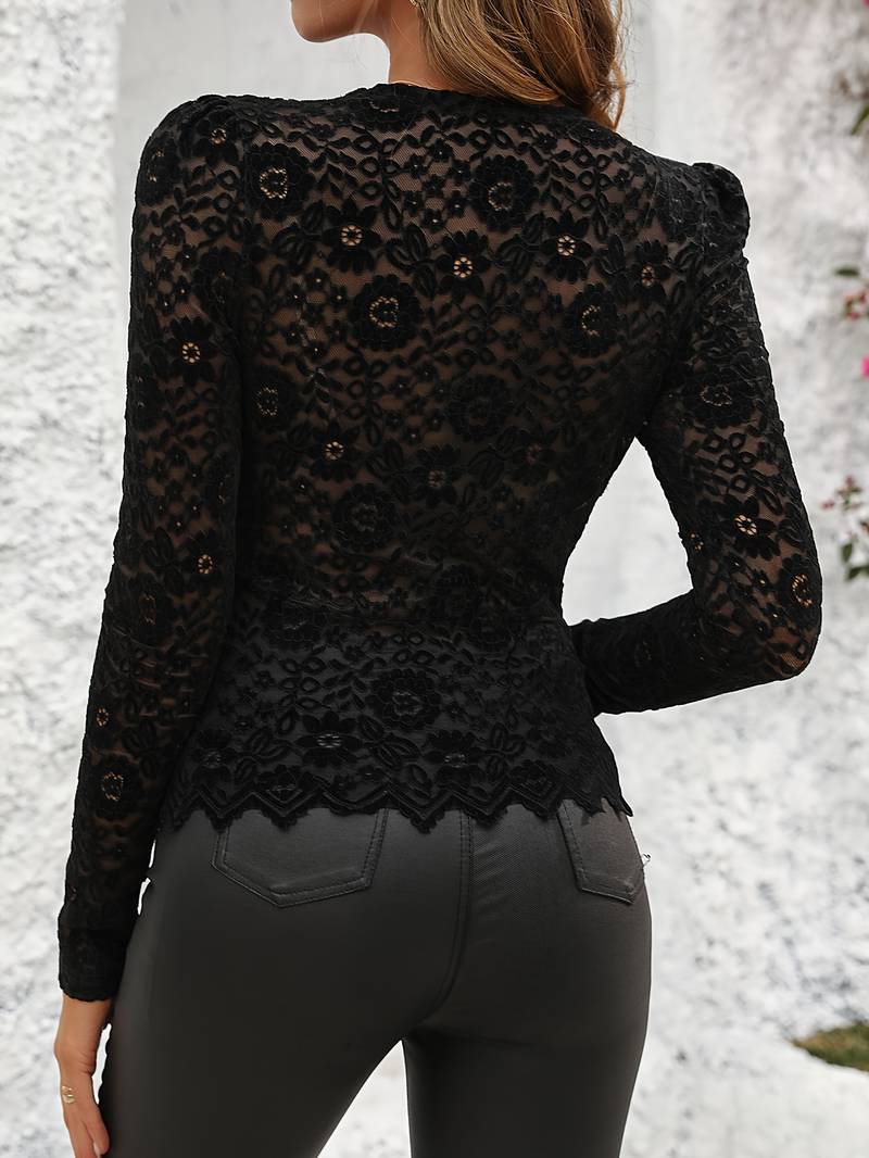 Damen-Spitzentop mit langen Ärmeln und moderner Silhouette