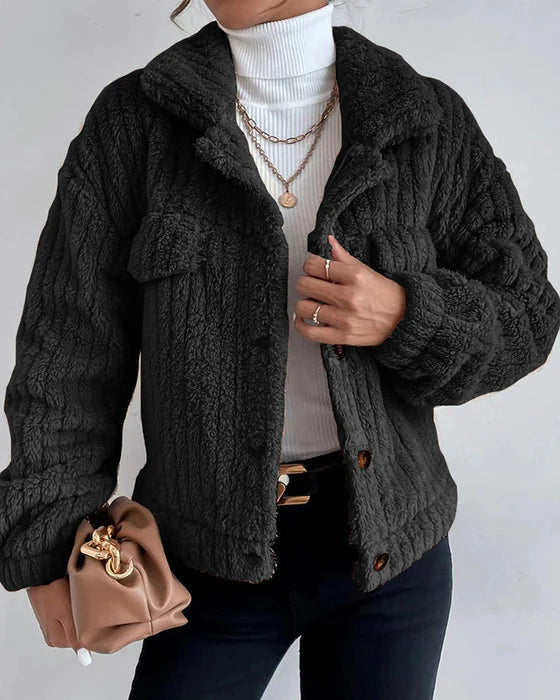 W&W Mode | Klassische Herbst Dicke Jacke mit Revers und Knopf für Frauen