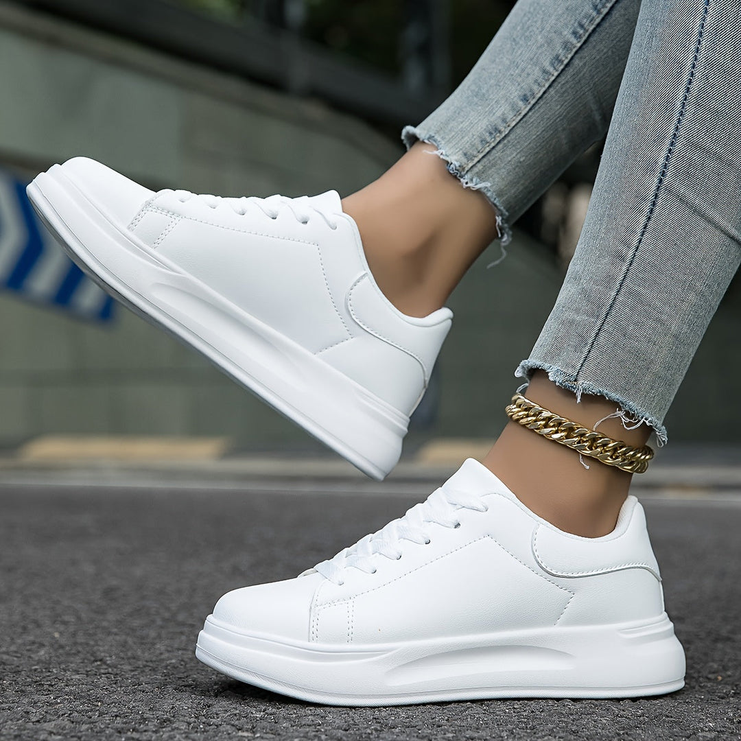 W&W Mode | Saubere Weiße Ledersneaker Für Damen, Weiß