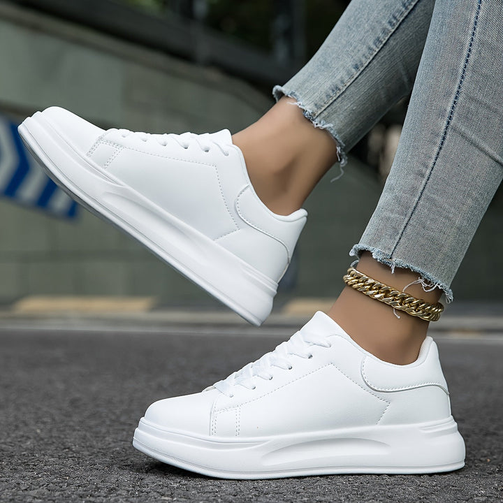 W&W Mode | Saubere Weiße Ledersneaker Für Damen, Weiß