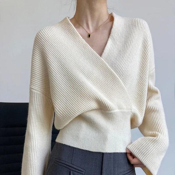 W&W Mode | Klassischer Herbst Wickelpullover mit Statement Ausschnitt für Frauen