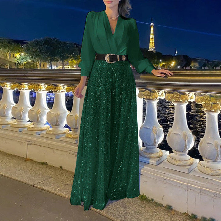 W&W Mode | Eleganter Schnitt - Weitbeiniger Pailletten-Jumpsuit
