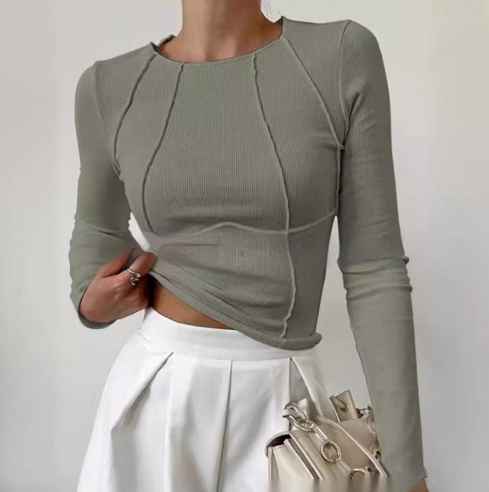 W&W Mode | fit langärmliges T-Shirt - Damen einfarbiger Split-Pullover mit Strickmuster