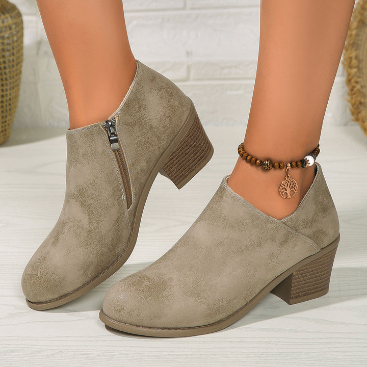 W&W Mode | Stiefeletten - Damen bequeme Stiefel mit Blockabsatz und Reißverschluss