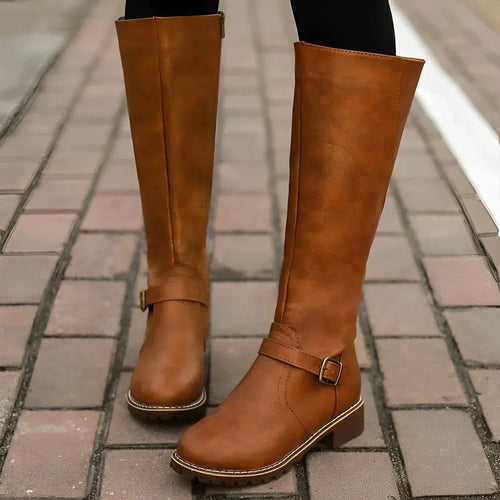 W&W Mode | Schicke Herbst Lange Stiefel mit Metallverschluss für Frauen