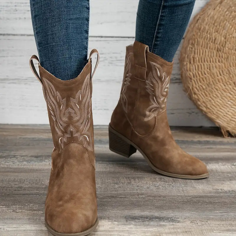 Damen-Lederstiefeletten mit kräftigem Absatz und weichem Innenfutter