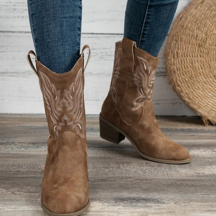 Damen-Lederstiefeletten mit kräftigem Absatz und weichem Innenfutter