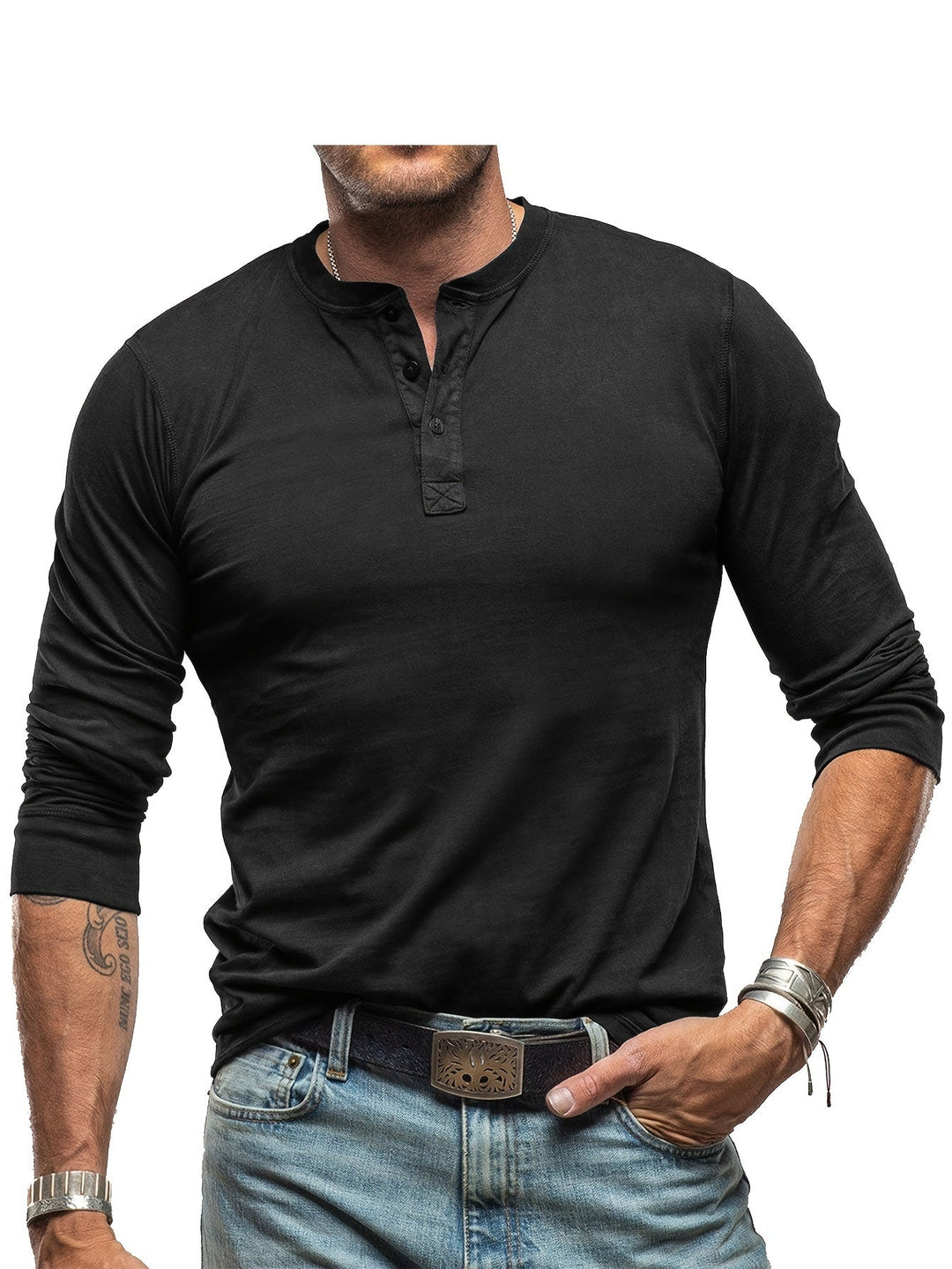 W&W Mode | Langarm Henley Hemd im Vintage Stil für Herren