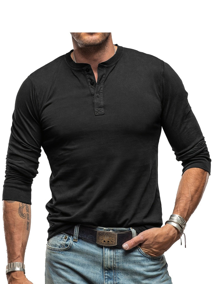 W&W Mode | Langarm Henley Hemd im Vintage Stil für Herren