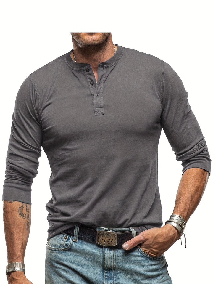 W&W Mode | Langarm Henley Hemd im Vintage Stil für Herren