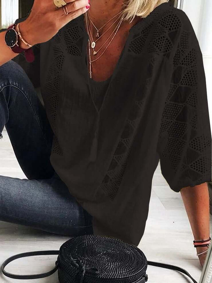 W&W Mode | Eleganz U-Ausschnitt Spitzenbluse für Damen - Schick und Komfortabel